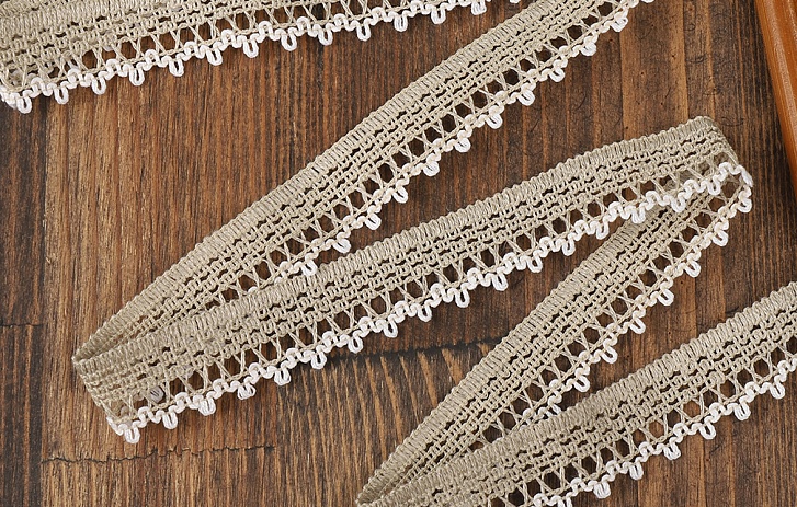 Тесьма вязаная  21 мм 10 м арт.60005 лен с белым 201 – №1