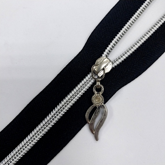 Молния декоративная 50 см разъемная Т5 серебро бегунок листок Д черный – №1